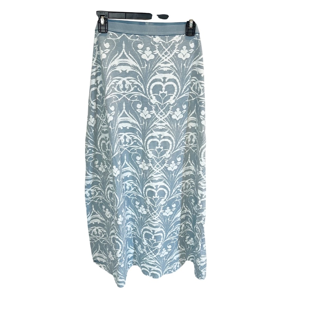 Fresh Produce Blue Damask Pull On Maxi Skirt Cotton Made in USA - Size 1X